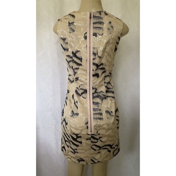 Carven Dress Cut Out Front Bow Tie Sleeveless Jacquard Beige Gray Sheath… - Picture 5 of 9